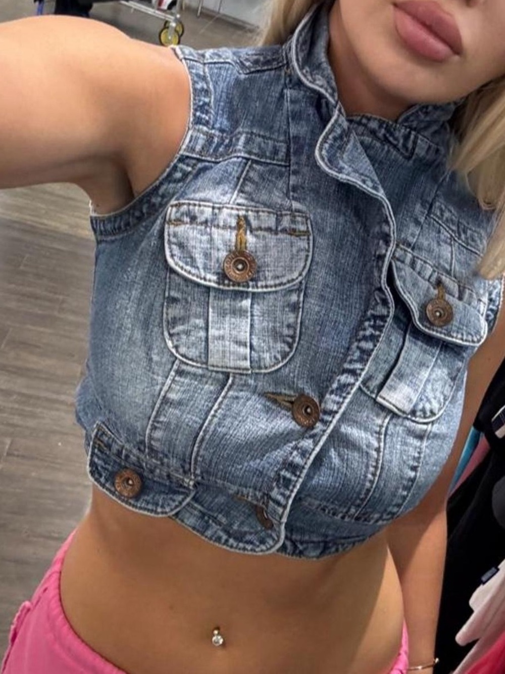 Arizona Jeans Vinage Y2K denim mini vest crop shirt